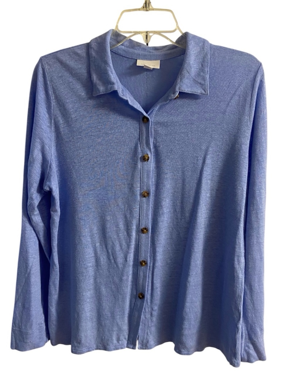 J Jill Linen Knit Button Front Shirt Periwinkle Blue Medium Petite